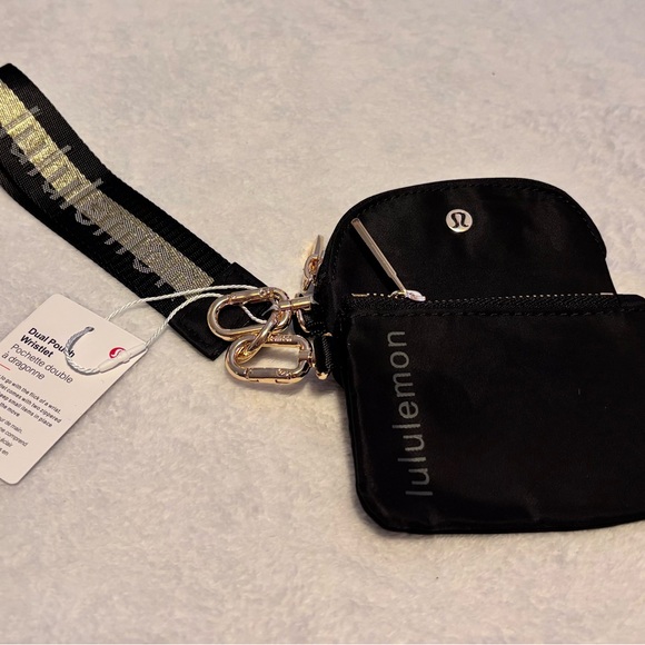 lululemon athletica Dual Pouch Black Wristlet Clutch with Gold Accents - Picture 2 of 3